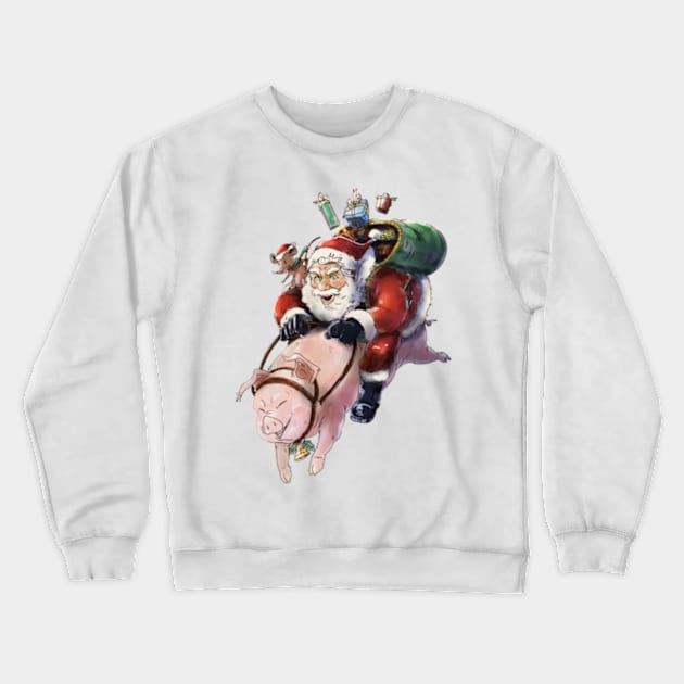 Santa Claus riding on Pig, Christmas Crewneck Sweatshirt by Petko121212